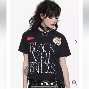 Hot Topic Black Veil Brides Lace Up Girls Crop Top Tee T-shirt Goth Size S